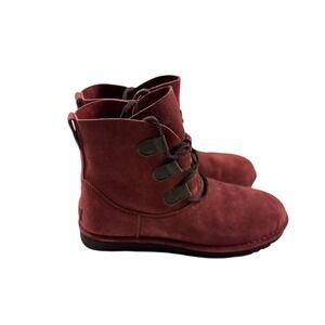 UGG Elvi 1017534 Womens Red Clay Suede Lace Up Ankle Boots Size 11 NEW